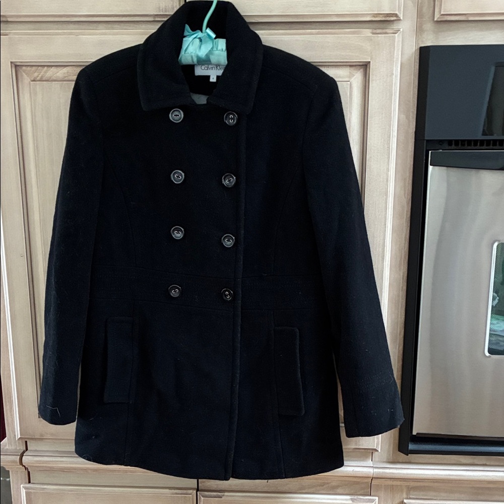 Calvin Klein Black Double-Breasted Peacoat sz 8